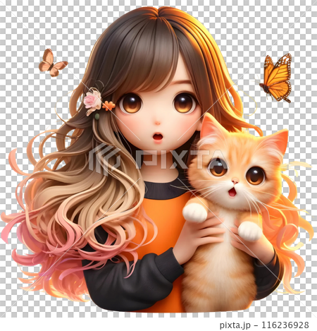 3d girl with cat 116236928