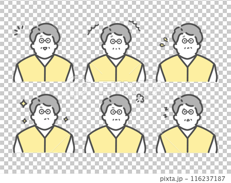 様々な表情をするシニア男性のイラスト　セット 116237187