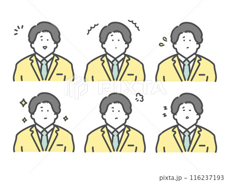 様々な表情をするスーツを着用した男性のイラスト セット 様々な表情をするスーツを着用した男性のイラスト セット 116237193