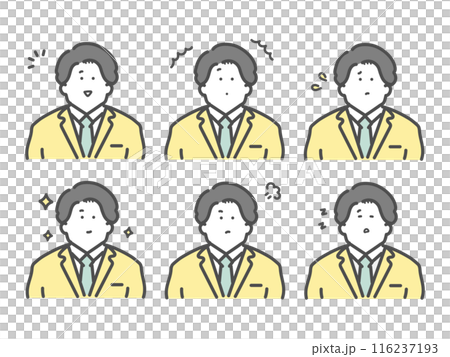 様々な表情をするスーツを着用した男性のイラスト セット 様々な表情をするスーツを着用した男性のイラスト セット 116237193