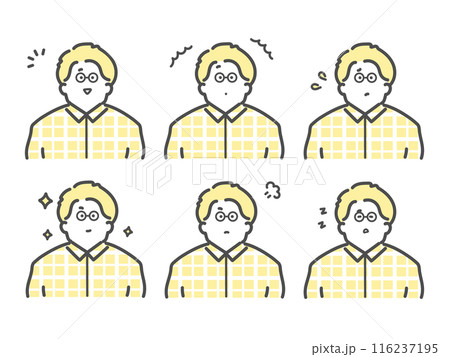 様々な表情をする男性のイラスト セット 様々な表情をする男性のイラスト セット 116237195
