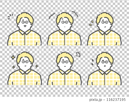 様々な表情をする男性のイラスト セット 様々な表情をする男性のイラスト セット 116237195