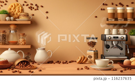 ナチュラル カラー カフェ イラスト コーヒー 豆 マグカップ 116237635