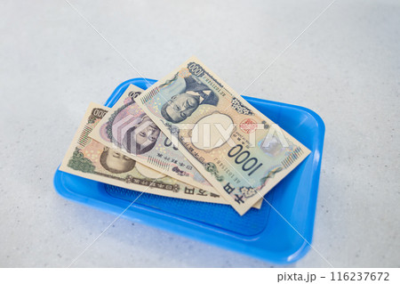 トレイに置かれたお札 116237672