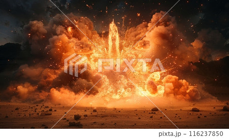 Massive Fireball Explosion in Dark Desert 116237850