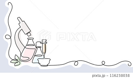 Chemistry and physics laboratory equipment education concept. Corner frame. 116238038