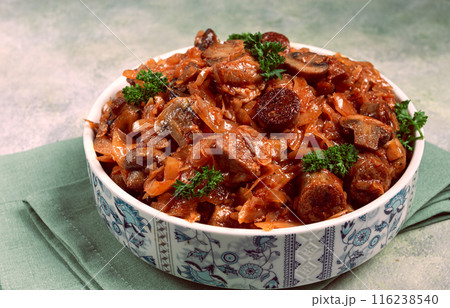 Bigos, bigus is a national Polish dish, made of cabbage and meat, stewed, homemade, no people, Bigos, bigus is a national Polish dish, made of cabbage and meat, stewed, homemade, no people, 116238540