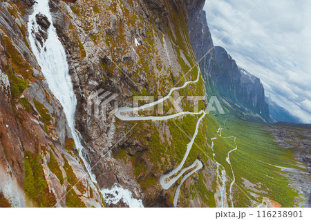 Trolls Path Trollstigen mountain road in Norway 116238901