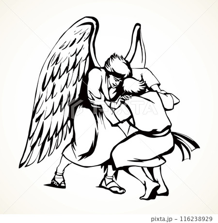 Vector drawing. Man fight with Angel 116238929