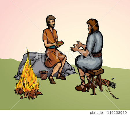Vector drawing. Jacob gives soup to Esau 116238930