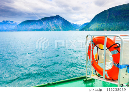 ship ferryboat on norwegian fjord 116238989
