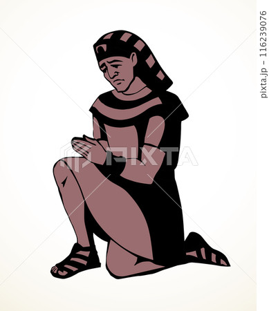Vector drawing. Egyptian man bow in praying 116239076