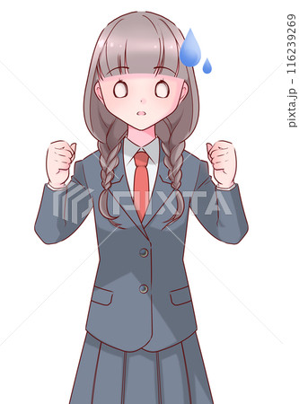 呆然としながら拳を握る制服を着た女子高生 呆然としながら拳を握る制服を着た女子高生 116239269
