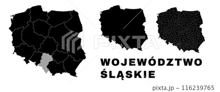 Silesian map, Polish state. Poland administrative provinces, boroughs, and municipalities. Silesian map, Polish state. Poland administrative provinces, boroughs, and municipalities. 116239765