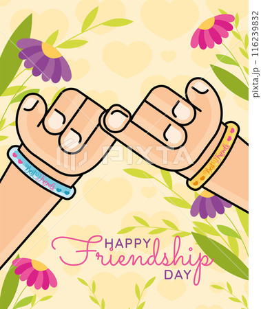 Friendship day Children hands Pinkie promise Vector illustration 116239832