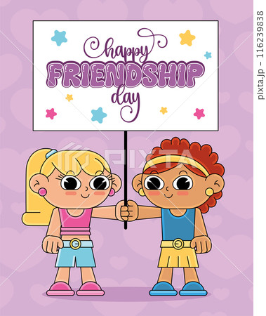 Friendship day Happy children cartoon kawaii Vector illustration Friendship day Happy children cartoon kawaii Vector illustration 116239838