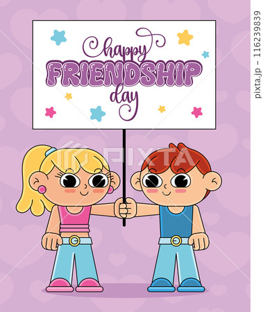 Friendship day Happy children cartoon kawaii Vector illustration 116239839