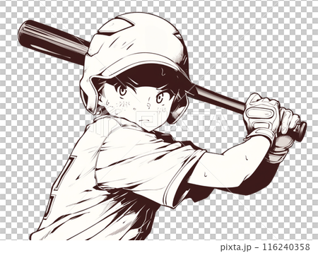 バッティングをする少年 116240358