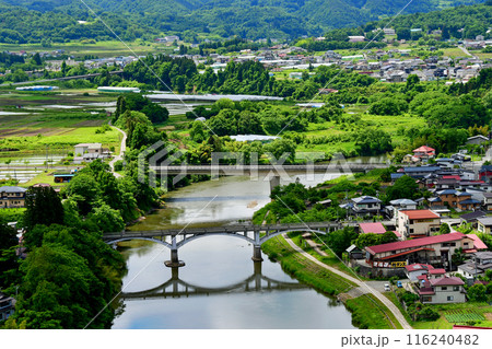 山形県　大江町　最上川に架かる旧最上橋と最上橋 116240482