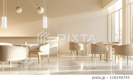 シンプル 空間 デザイン 休憩 スペース 席 テーブル 背景 ホワイト 116240745