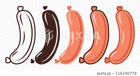 Vector Sausage Icon Set. Cartoon Sausage Symbol, Isolated. Sausages Flat Vector Illustration 116240779