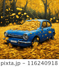 Old car in the autumn forest with fallen leaves. Fall background. 116240918