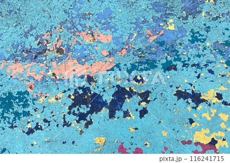 Colorful peeling paint floor background, texture of a multicolor old wall 116241715