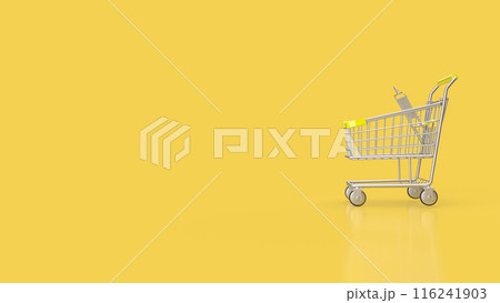 The shopping cart on yellow Background  3d  rendering. 116241903