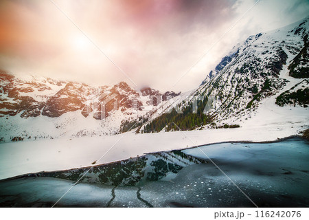 Frozen Lake Morskie Oko or Sea Eye Lake in Poland at Winter. 116242076