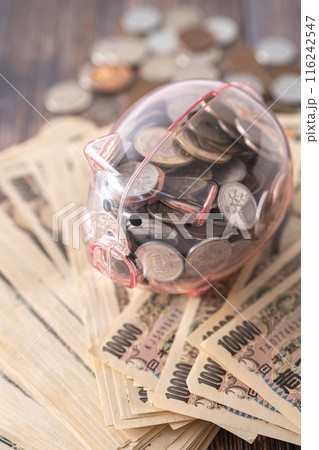 豚の貯金箱と現金 豚の貯金箱と現金 116242547