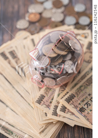 豚の貯金箱と現金 豚の貯金箱と現金 116242548