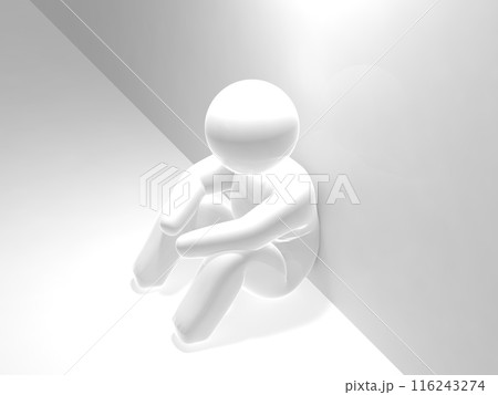 壁際に座って落ち込む人 アイコン 白 横 3Dイラストレーション 壁際に座って落ち込む人 アイコン 白 横 3Dイラストレーション 116243274