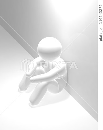 壁際に座って落ち込む人 アイコン 白 縦 3Dイラストレーション 壁際に座って落ち込む人 アイコン 白 縦 3Dイラストレーション 116243276