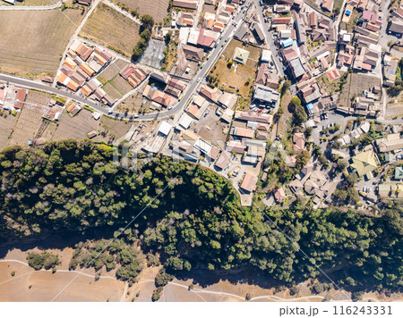 Top view Village and Cliff at Bromo Volcano in Tengger Semeru national park, Java, Indonesia 116243331