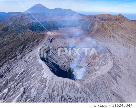 Aerial view Mountains at Bromo volcano during sunrise sky,Beautiful Mountains Penanjakan in Bromo Tengger Semeru National Park,East Java,Indonesia.Nature landscape background 116243344