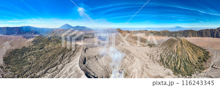 Aerial view Mountains at Bromo volcano during sunrise sky,Beautiful Mountains Penanjakan in Bromo Tengger Semeru National Park,East Java,Indonesia.Nature landscape background 116243345