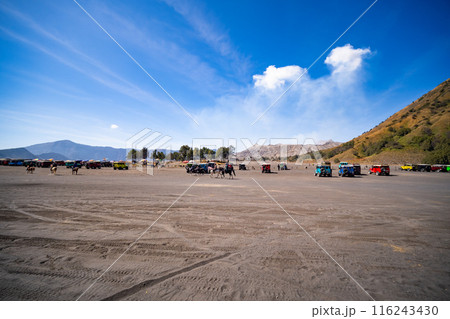July 9-2023 Jeeps vehicle used by tourists for activities in the Bromo tengger semeru national park, Mt. Bromo popular tourist destination in East java Indonesia 116243430