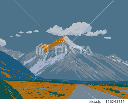 Aoraki Mount Cook National Park in New Zealand WPA Poster Art 116243513