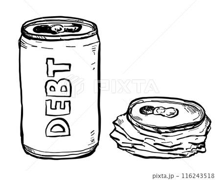 Debt Can with Crumpled Crushed Soda Can Drawing 116243518