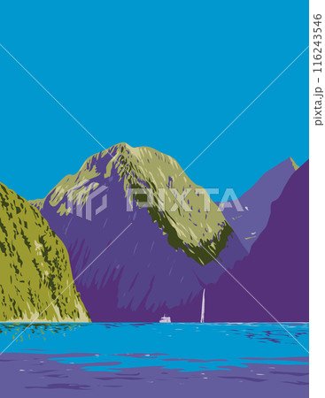 Milford Sound Piopiotahi in Fiordland New Zealand WPA Poster Art 116243546