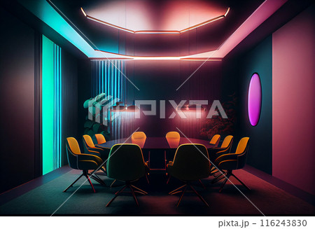 Luxurious modern meeting room with colorful lights Luxurious modern meeting room with colorful lights 116243830