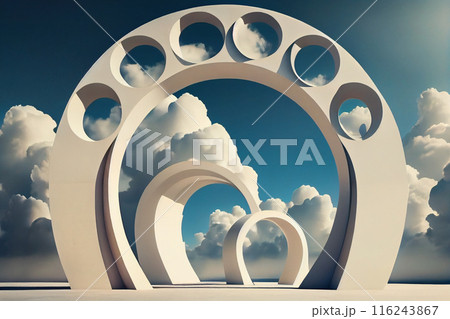 Futuristic White Architecture Design on Cloudy Sky Background. Abstract Construction Concept. 3d Render Illustration 116243867