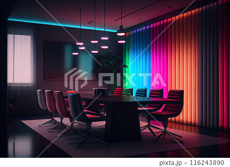 Luxurious modern meeting room with colorful lights 116243890
