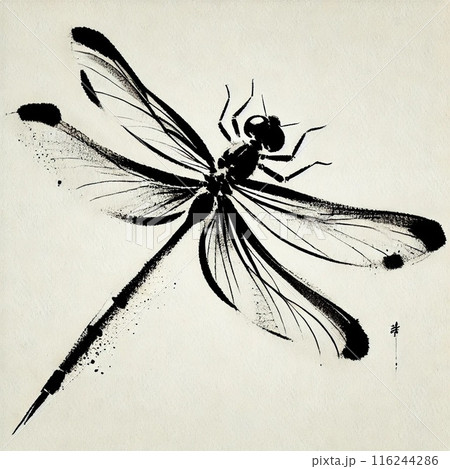 トンボ 水墨画のイラスト素材 [116244286] - PIXTA