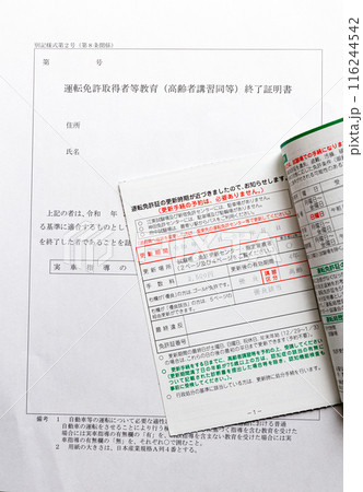 高齢者講習修了証と運転免許更新のお知らせハガキ 高齢者講習修了証と運転免許更新のお知らせハガキ 116244542