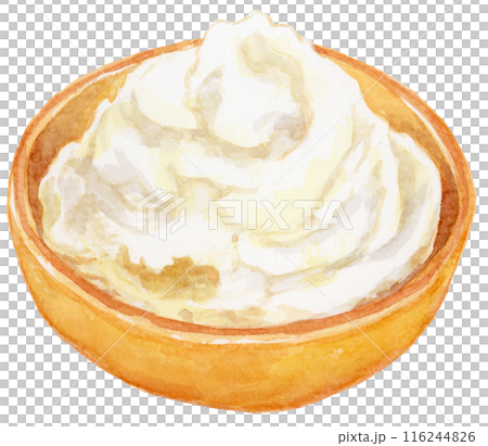 Watercolor illustration of mascarpone cheese in a bowl 116244826