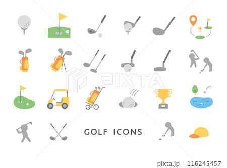 ゴルフにまつわるアイコンセット(フラット) ゴルフにまつわるアイコンセット(フラット) 116245457