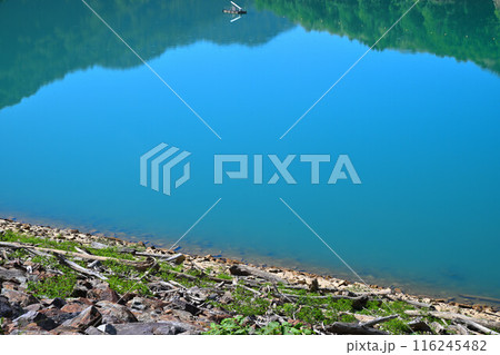 二居ダム　エメラルドグリーンの二居ダム湖　湯沢町　 116245482