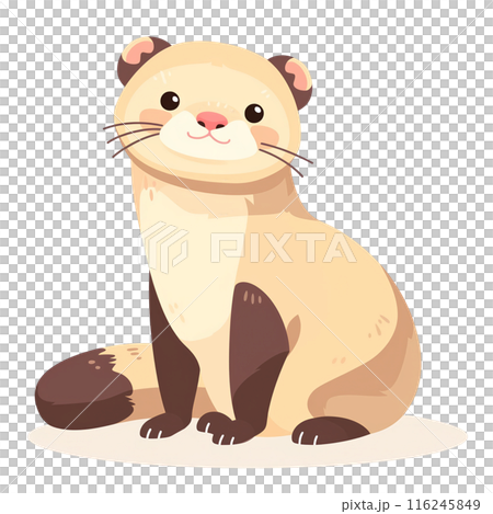 Cute cartoon ferret illustration, sitting on a white background, perfect for children's books and educational materials. 116245849