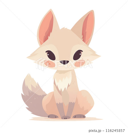 Cute cartoon fox illustration with big ears and fluffy tail. Perfect for kids' designs, greeting cards, and educational materials. 116245857